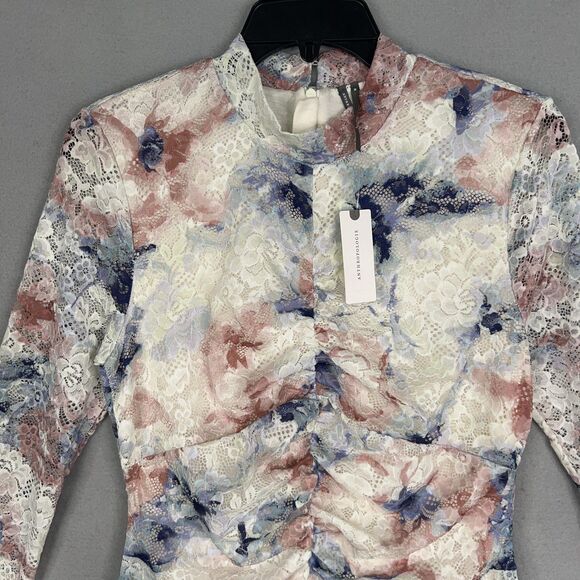 Anthropologie Dress Womens Medium Lace Floral Mock Neck Fitted Long Sleeve Midi - Picture 3 of 16
